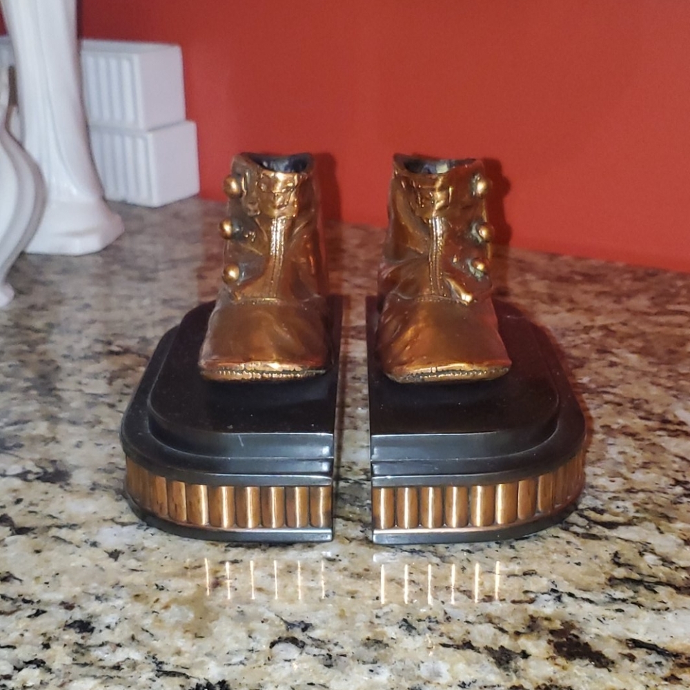 1215 Copper Toned Baby Shoe Bookends